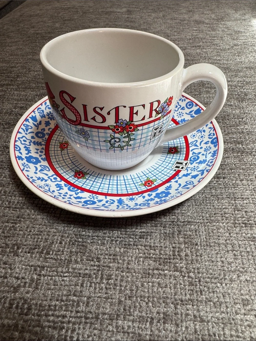 Mary Engelbreit Teacup & Saucer Set Be Kind to Thy Sister